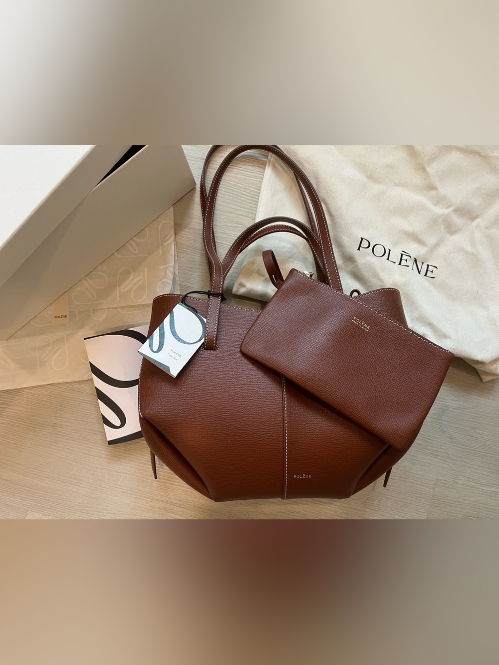 Polene mini cyme edition textured cognac new with tag